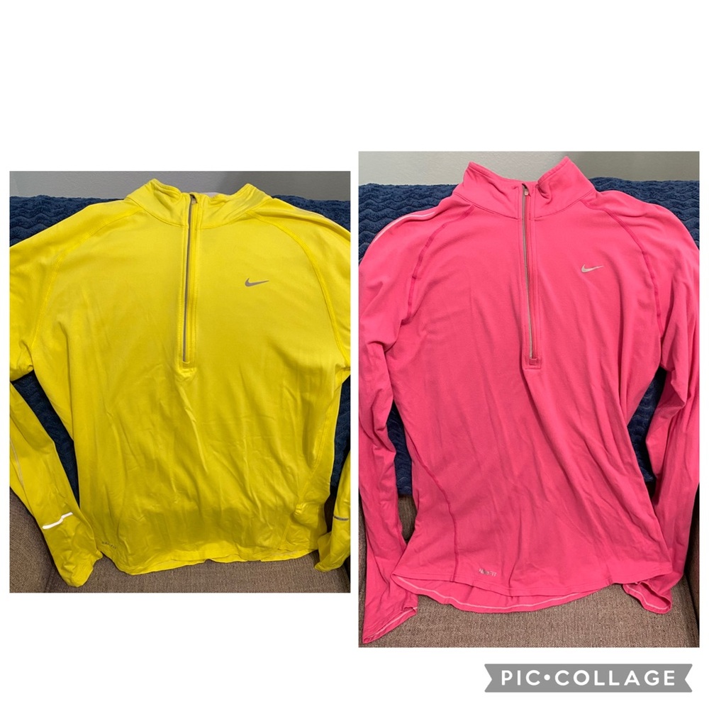 2 Nike Half Zip DryFit Pullovers Pink & Yellow